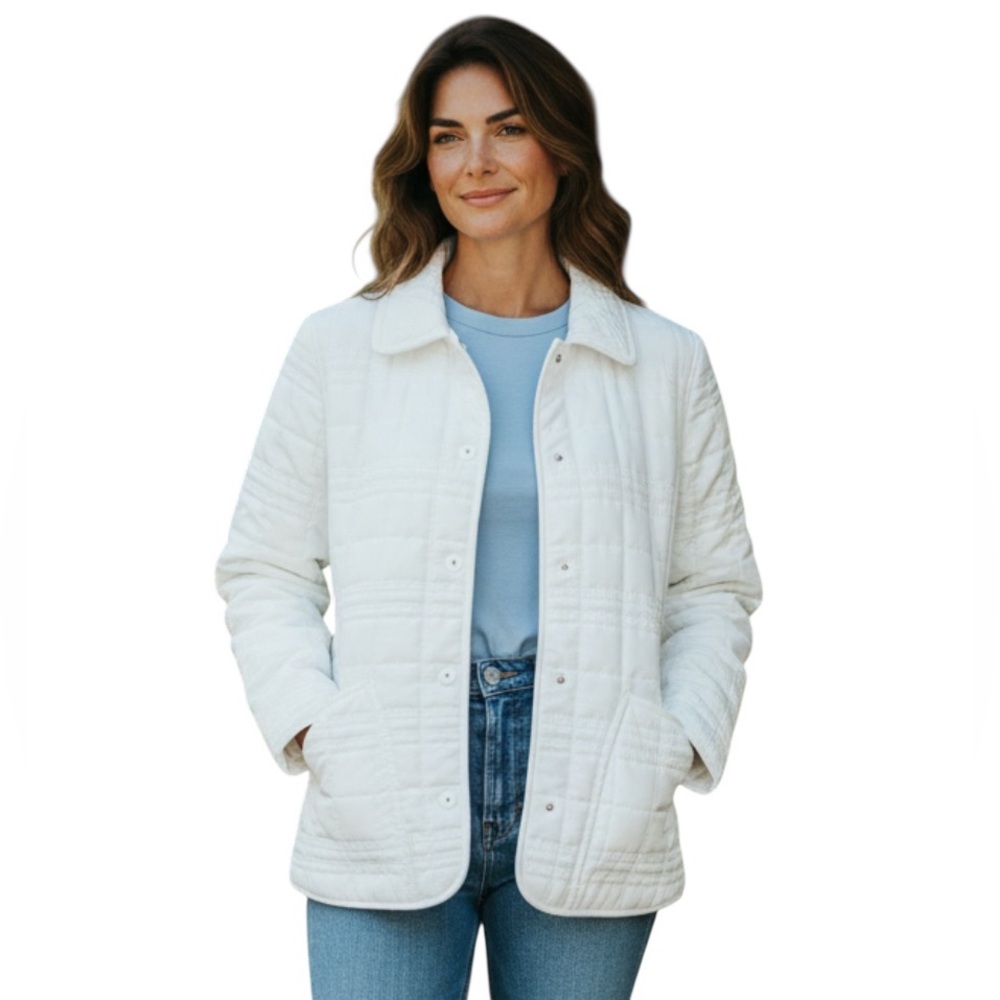 Giacca White Quilted‎ Snap Button-Front Jacket size medium